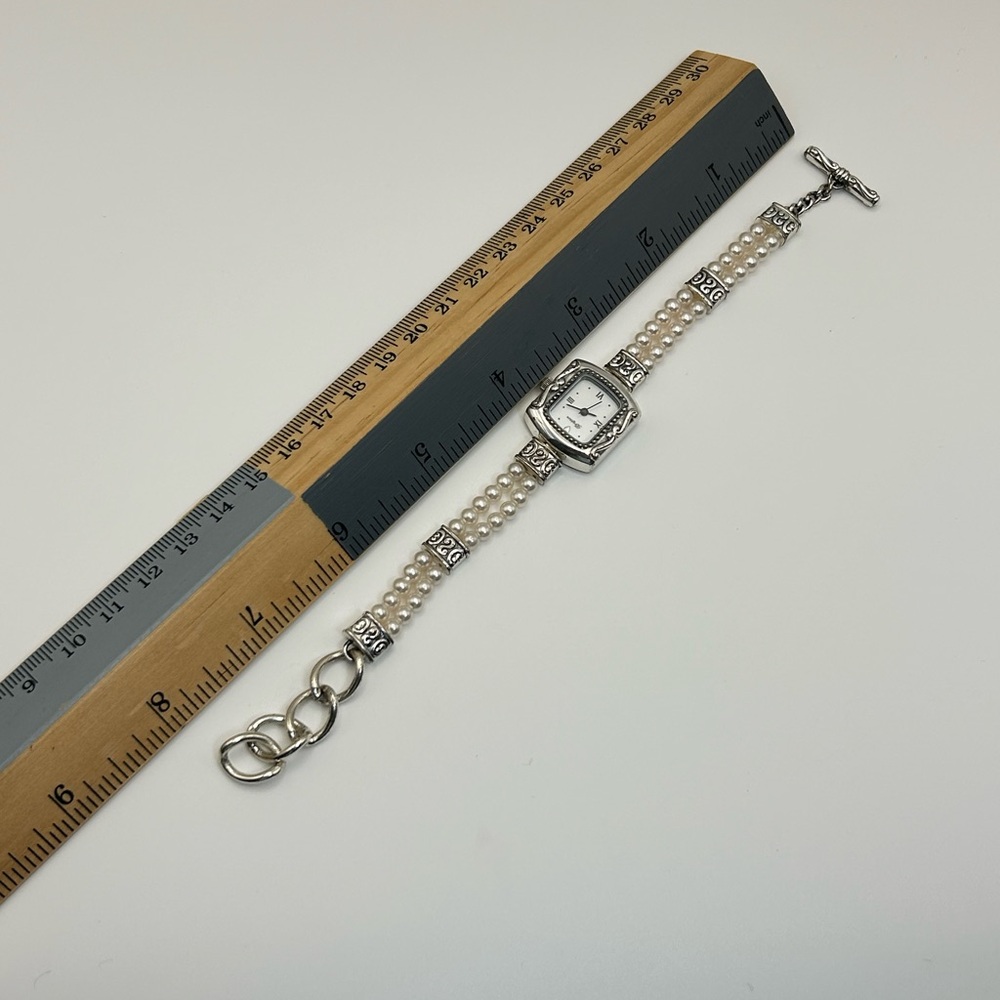 Brighton Emporia Watch 8" Faux Pearls Silver Plated Toggle Has New Battery - Picture 5 of 11